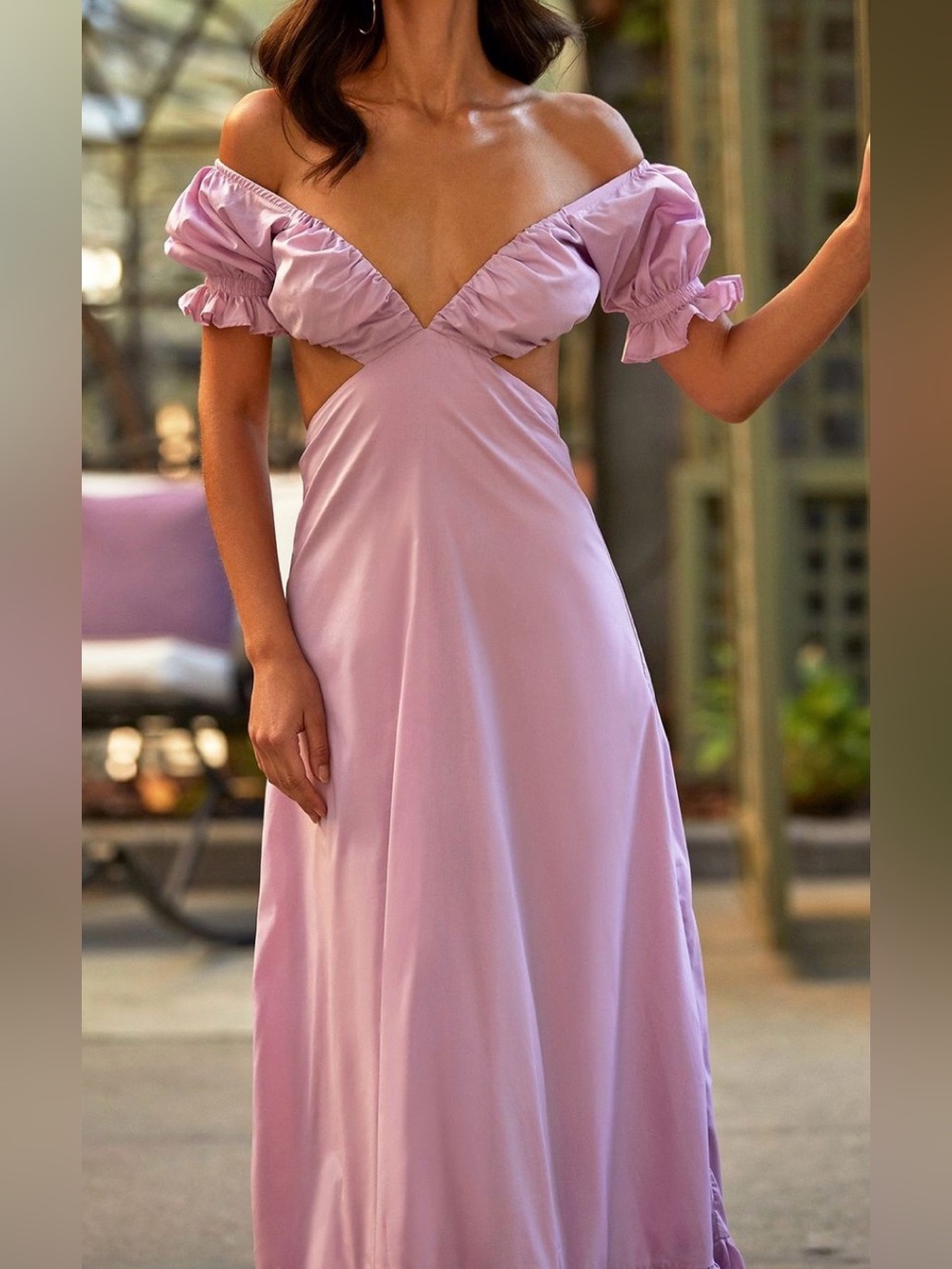 ALAMOUR The Label Lilac Pink Puff Sleeve Cutout Maxi Dress XS